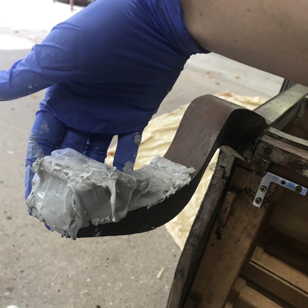 bondo filled mold placed over broken leg