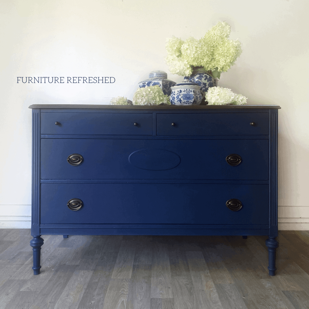 Project Recap: Navy Painted Dresser with a Stained Mahogany Top