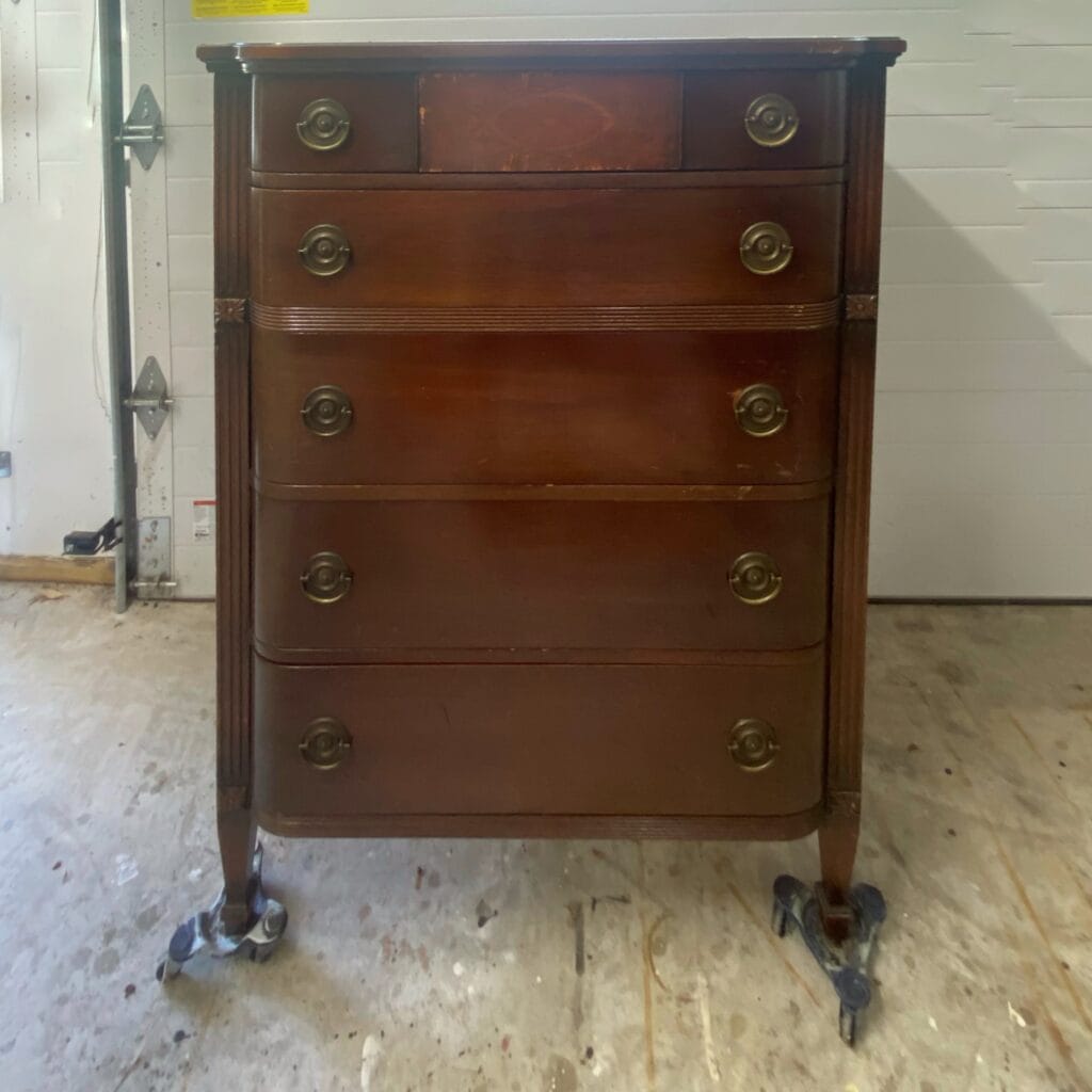 Before photo of vintage Hepplewhite tallboy