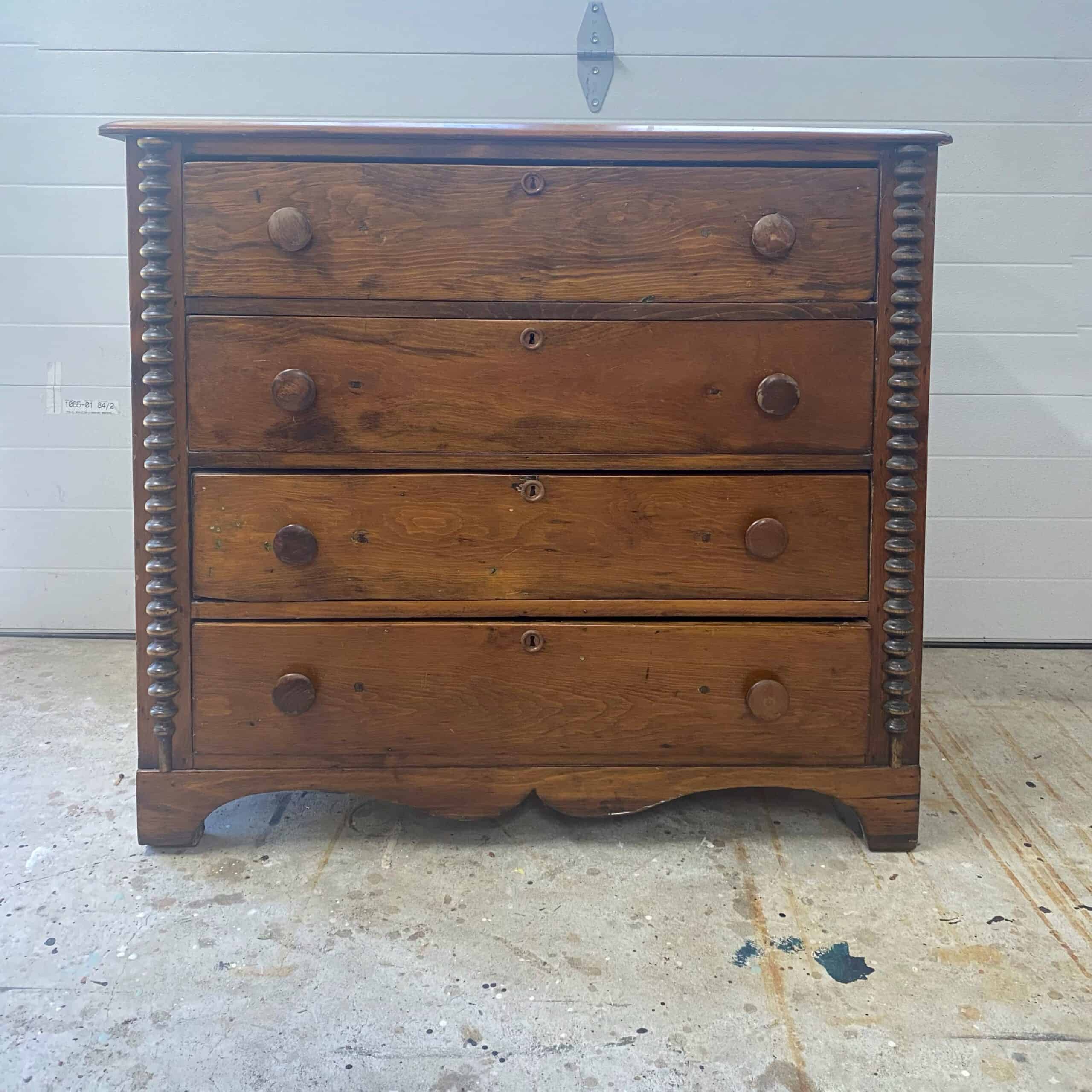 Before photo of antique pine dresser.