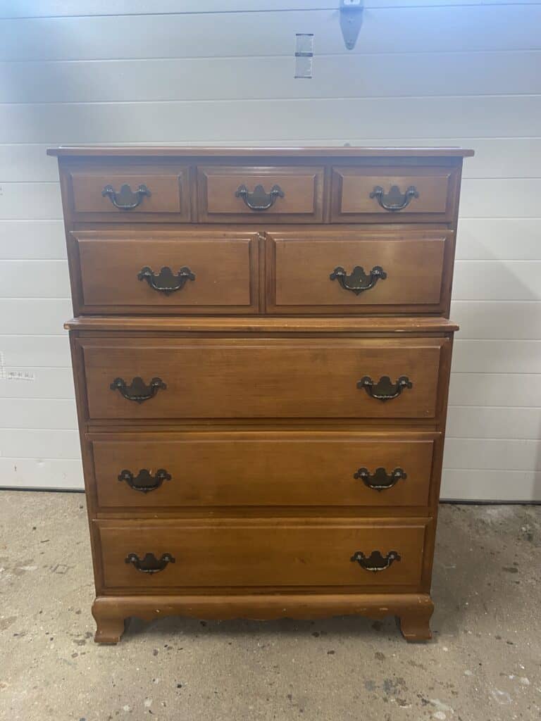 before photo of maple dresser to be paintwashed.