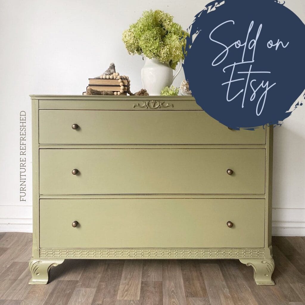 Photo of green dresser that was sold on Etsy.