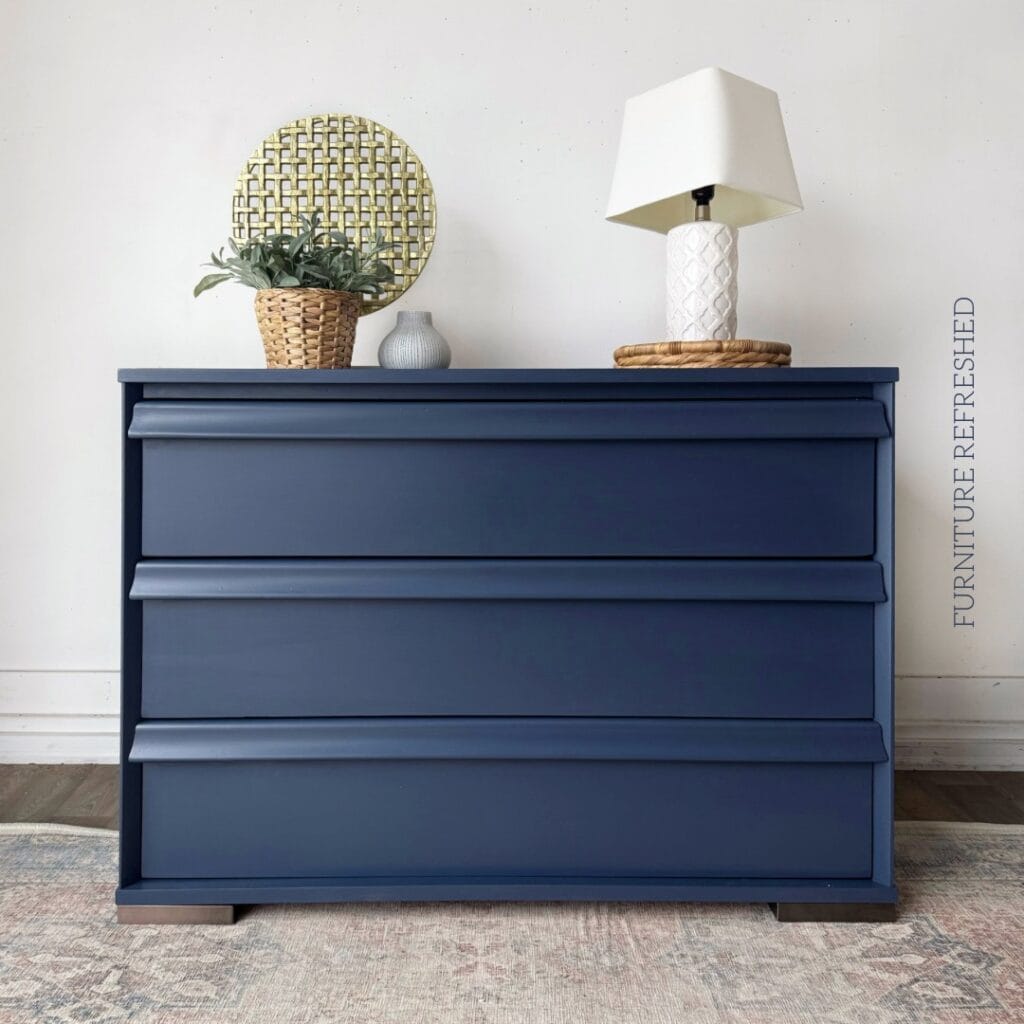 Three drawer chest of drawers painted in Navy.