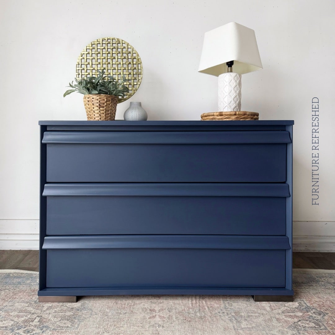 Three drawer chest of drawers painted in Navy.
