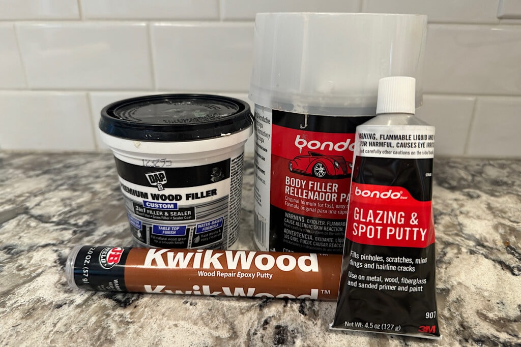 Common wood fillers used in furniture flipping.