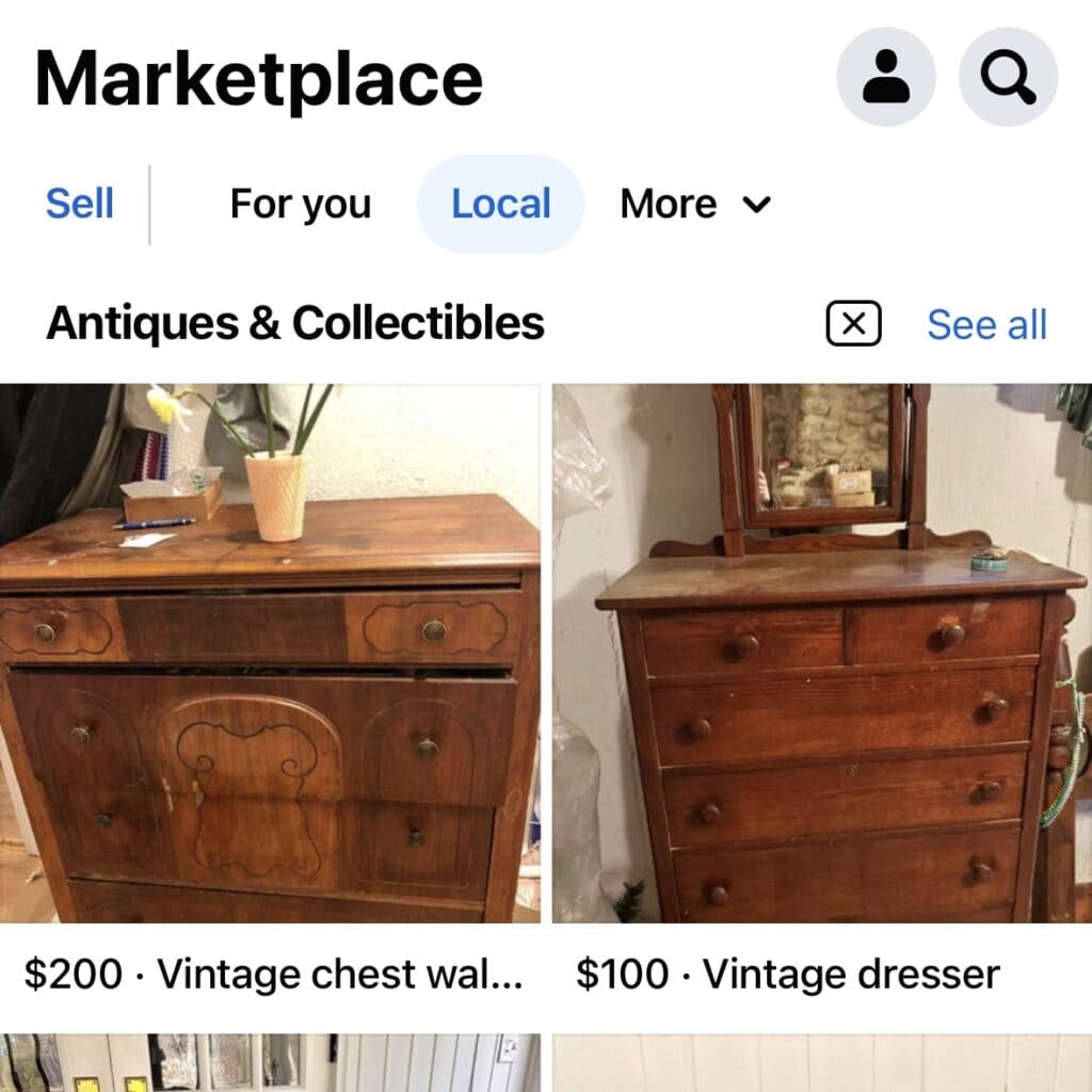 Screenshot of facebook marketplace