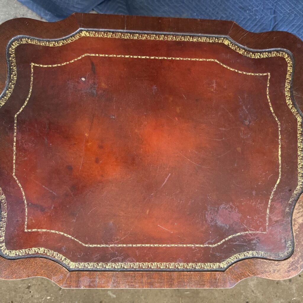 A close up of the leather top before it was painted.