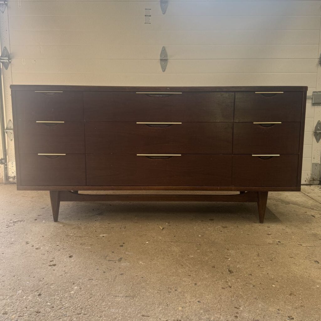 MCM lowboy dresser, before being refinished.