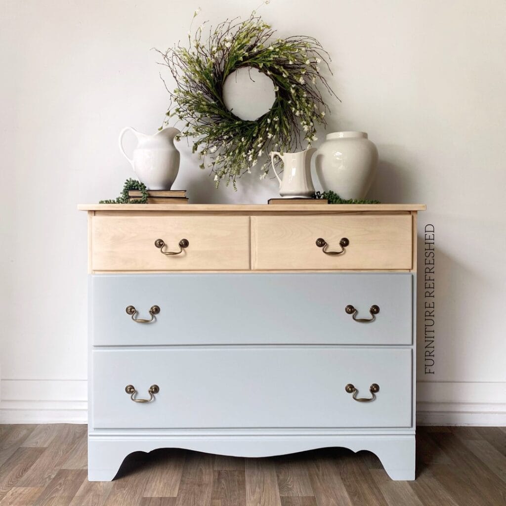 Aftper photo of maple paint dipped dresser.