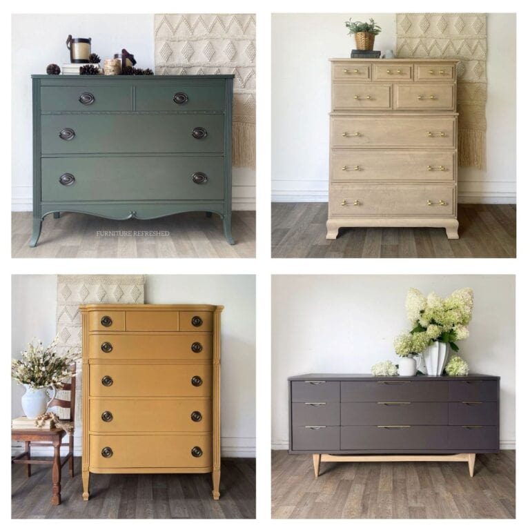 Collage image of 4 painted dressers.