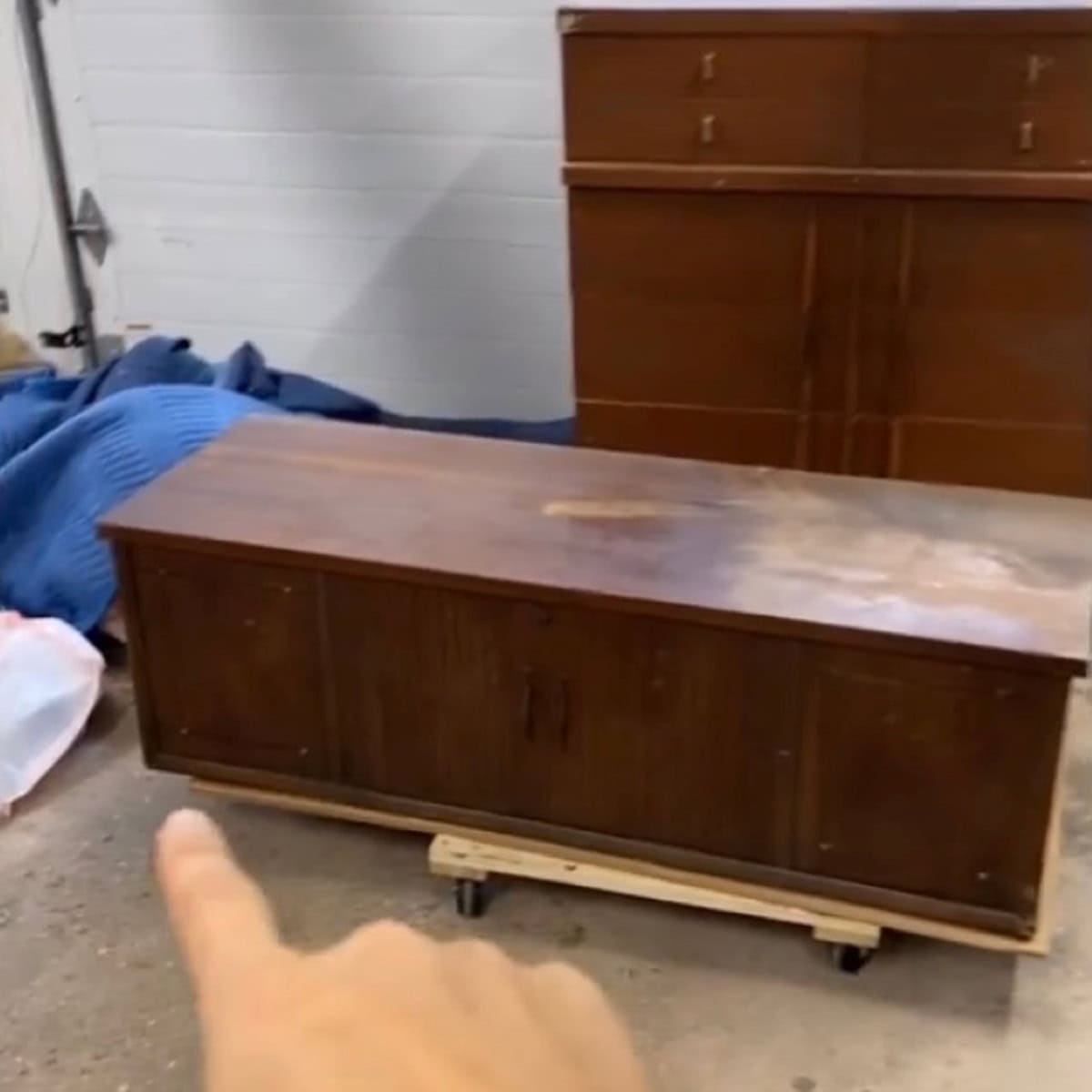 Before photo of painted cedar chest