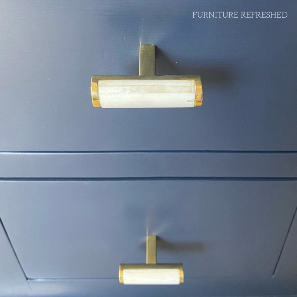 Closeup of the hardware used in this sideboard makeover.