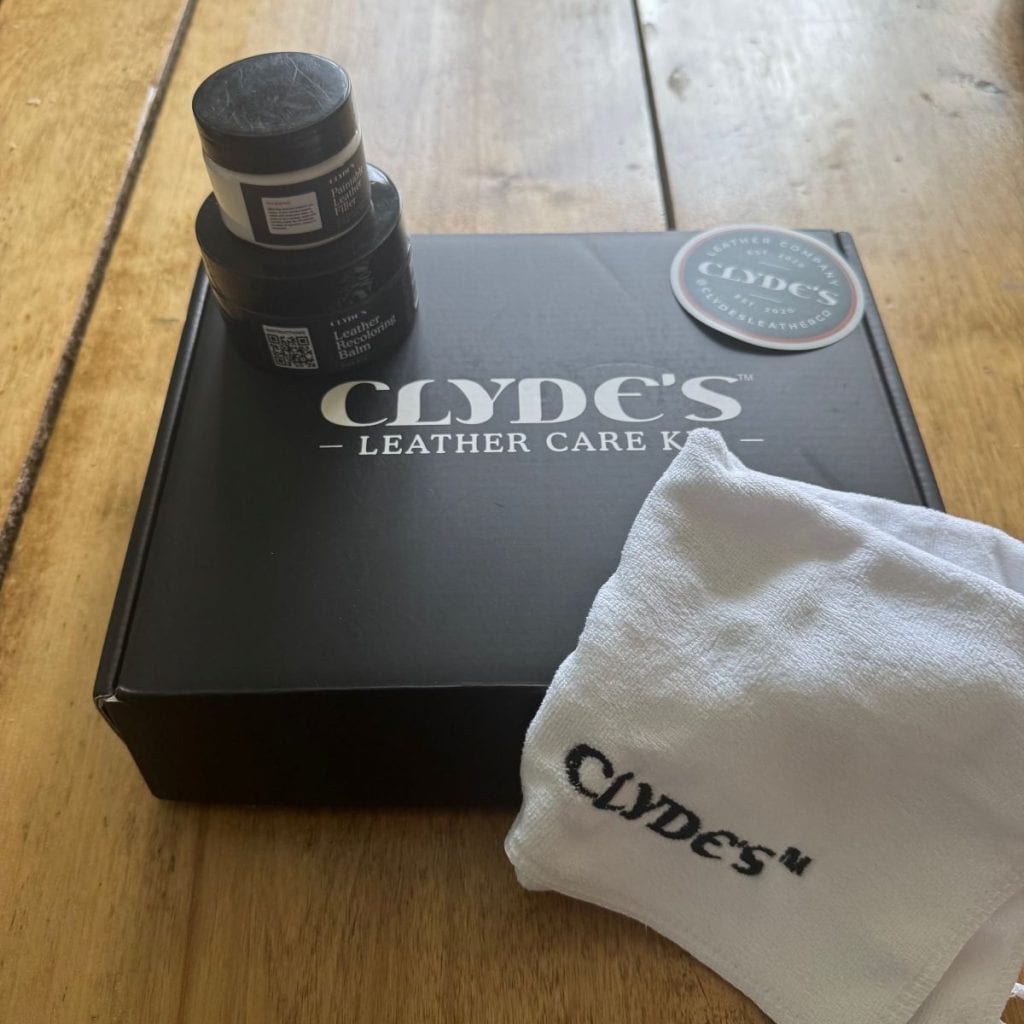 Photo of leather care kit box from Clyde's Leather Company