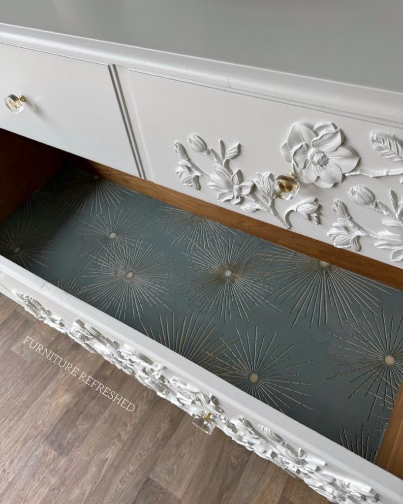 Close up photo of drawer liner inside opened drawer.