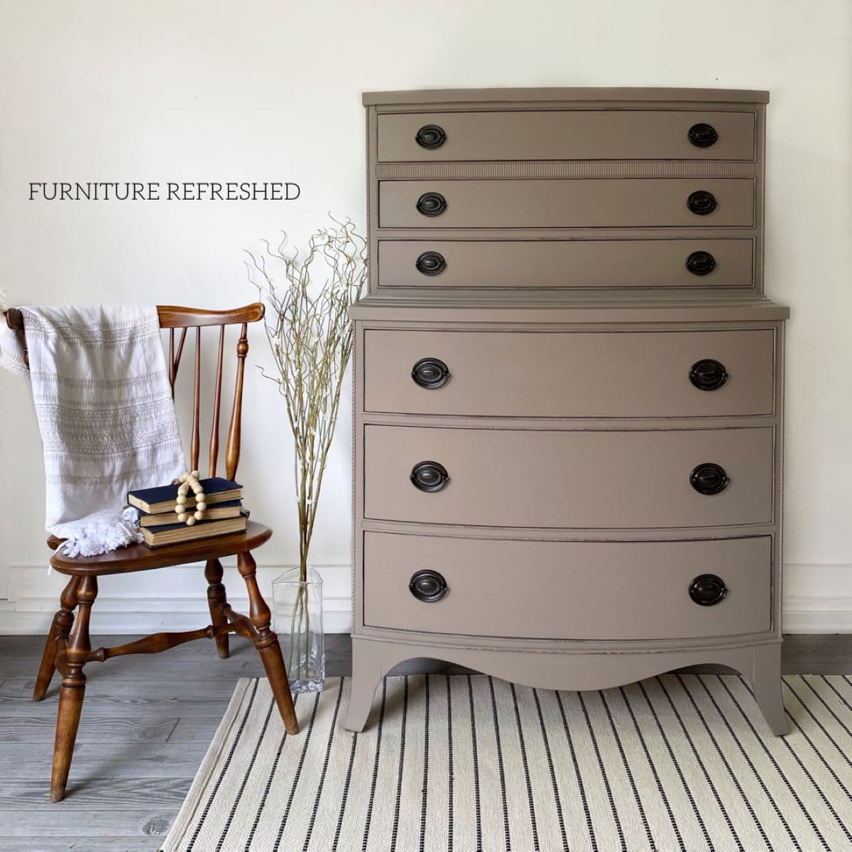 Photo of light brown painted dresser.