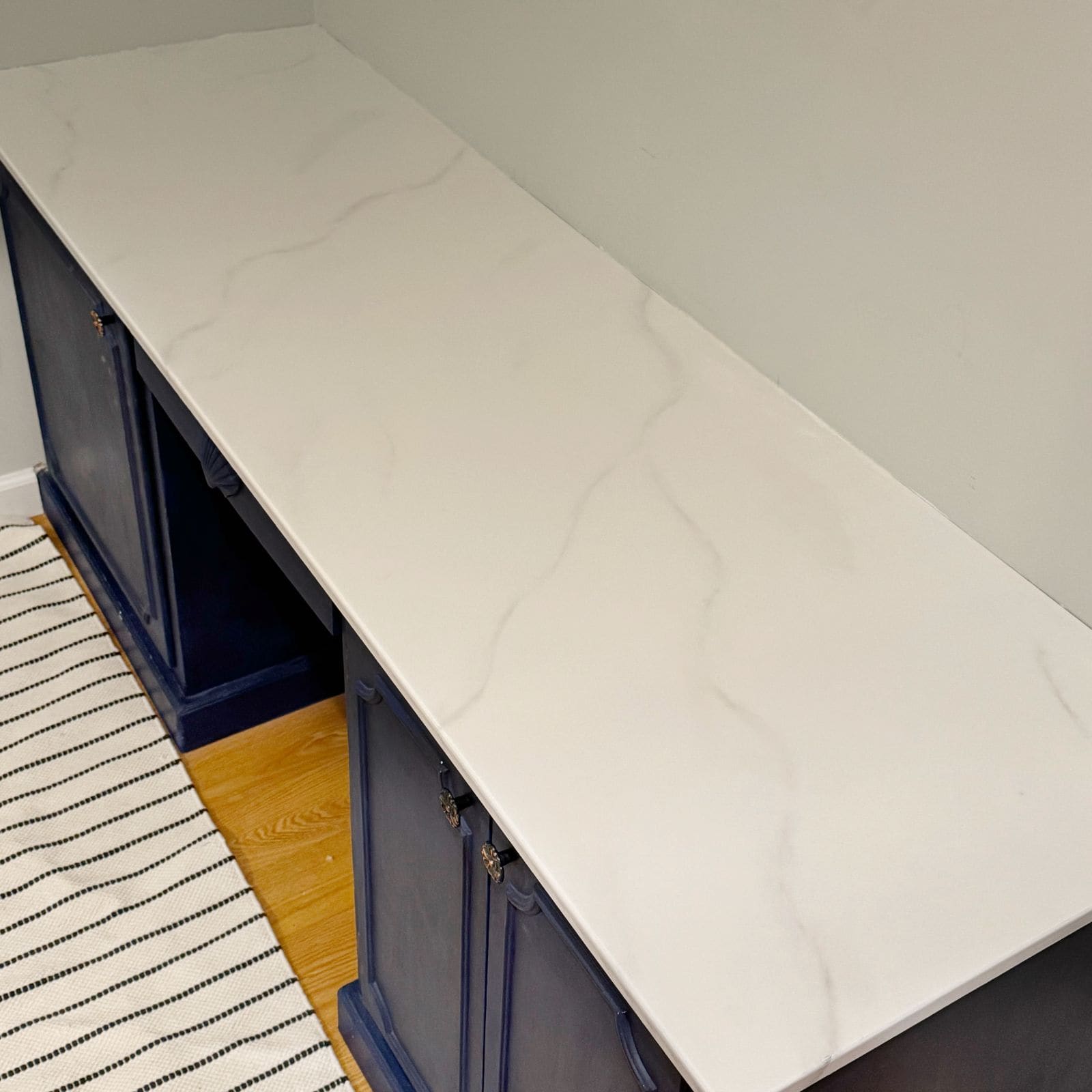 After photo of DIY faux marble countertop.