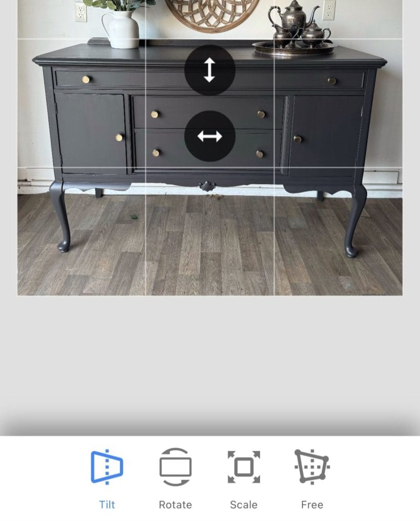 Using SnapSeed to edit a furniture photograph.