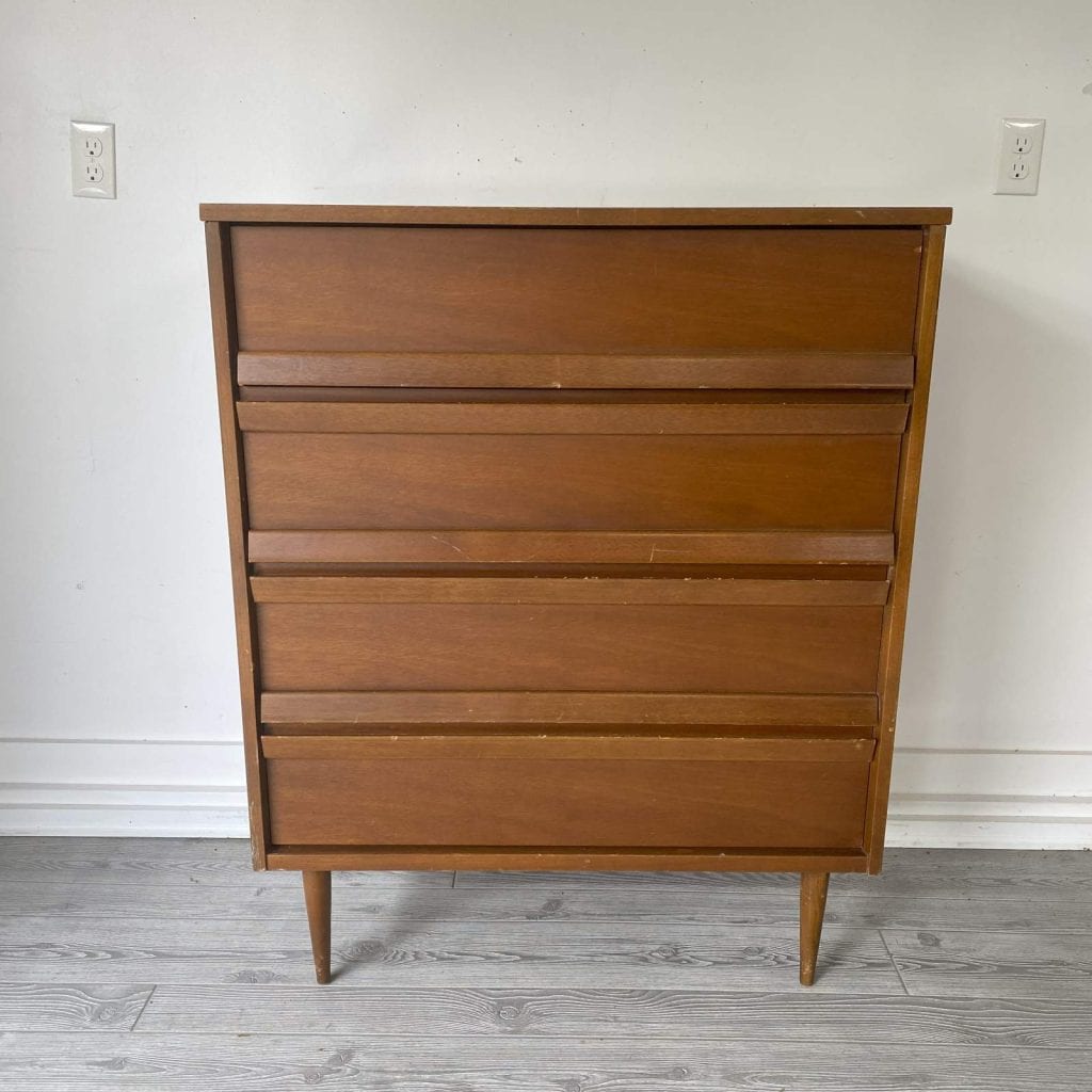 Before photo of MCM tallboy dresser