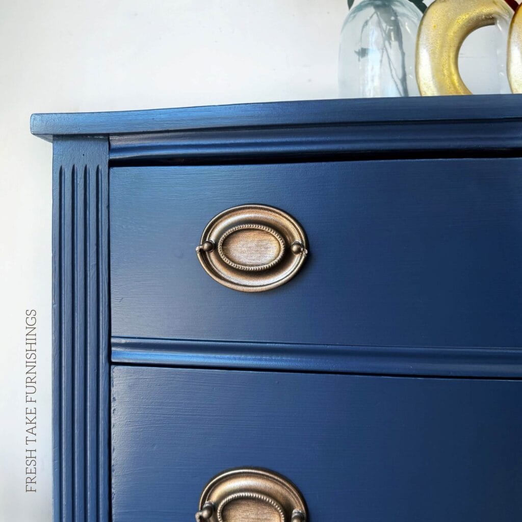 Close up of finished original hardware that was spray painted.