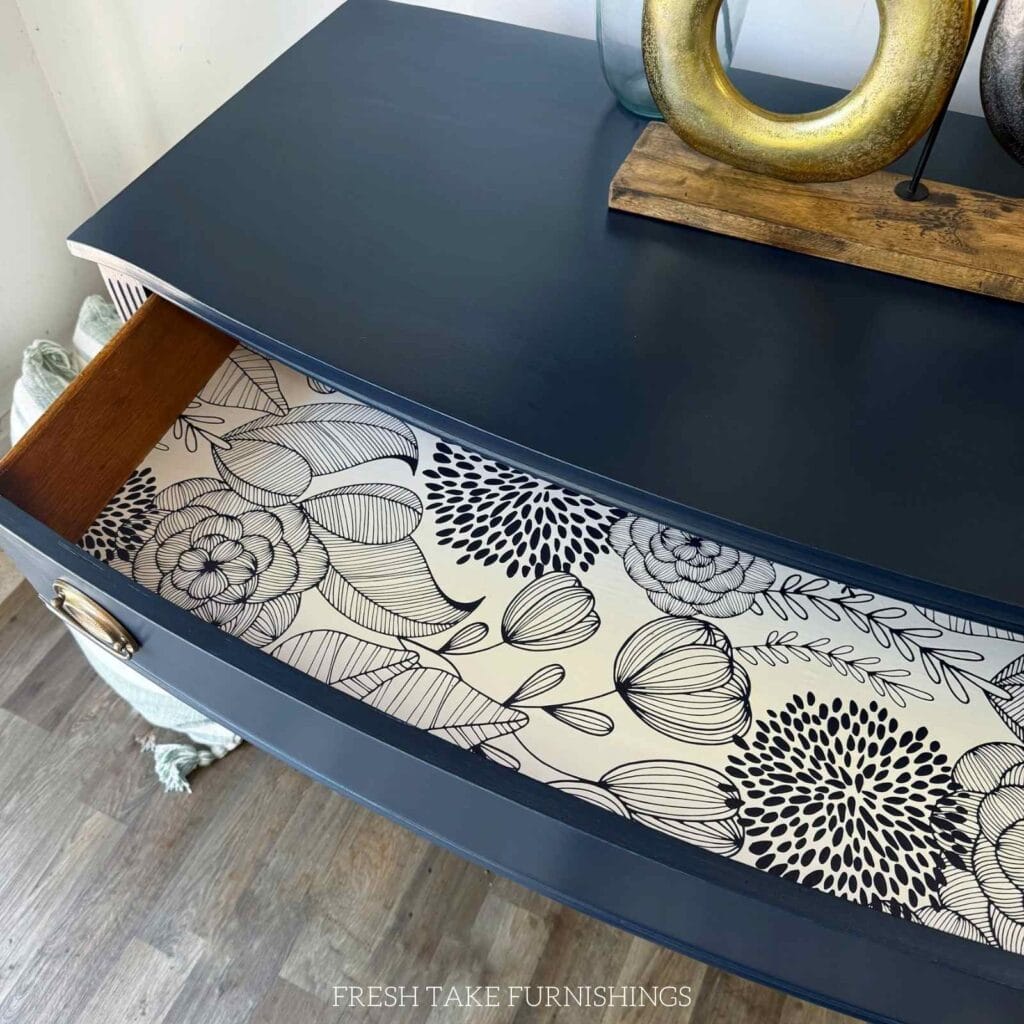 Closeup of drawer liners in top drawer