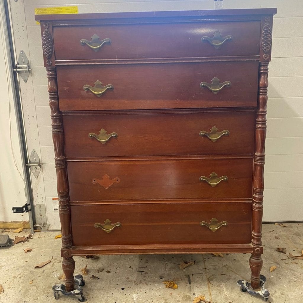 Before photo of dresser 5 drawer tallboy dresser