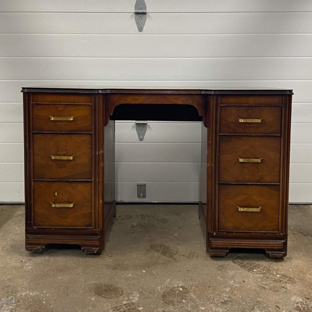 Before photo of wood desk.