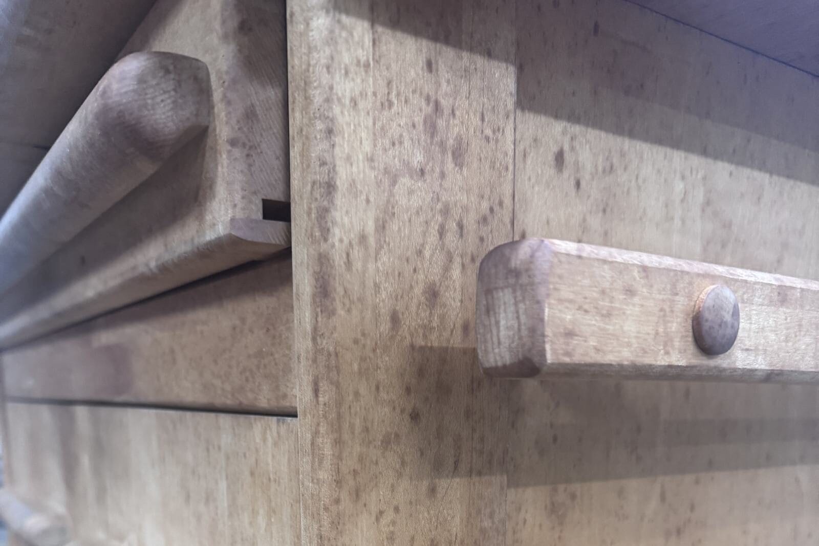 closeup of the side of the cabinet with mildew stains