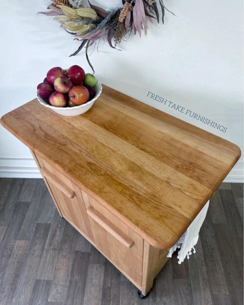 Top view of butcher block cabinet