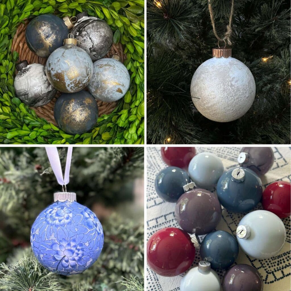 Collage of DIY ornament ideas.