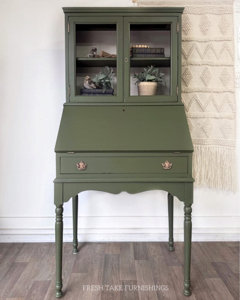 After photo of secretary desk painted green.