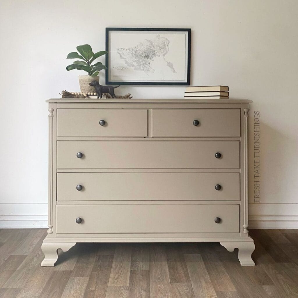 After photo of greige painted dresser