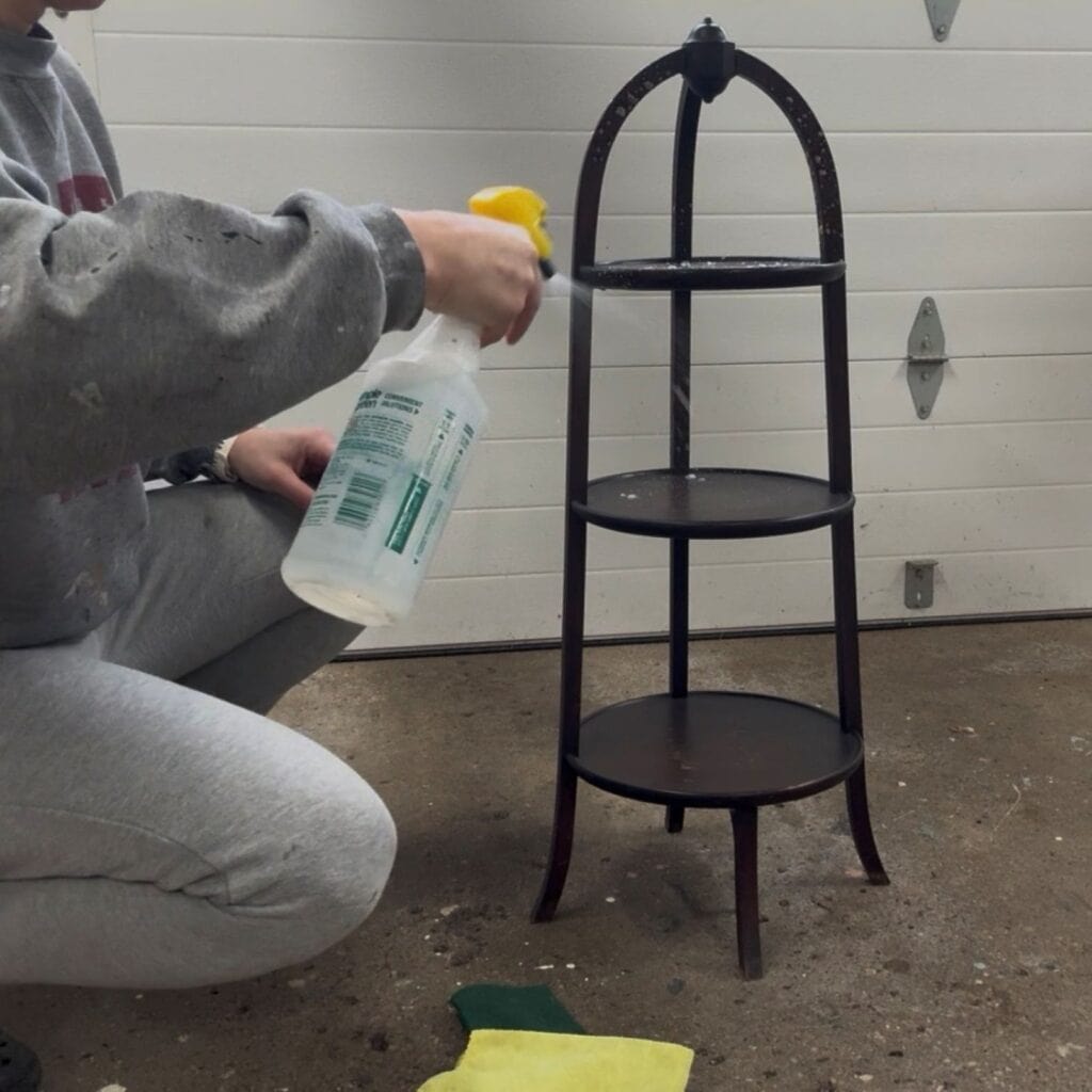Cleaning the plant stand with a degreasing cleaner.