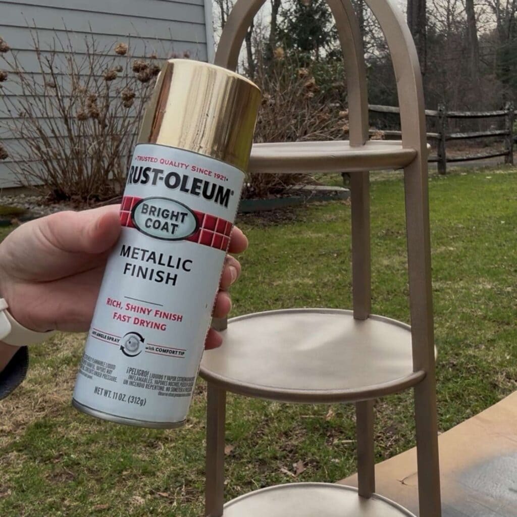 Close up photo of the spray paint used in this plant stand makeover.