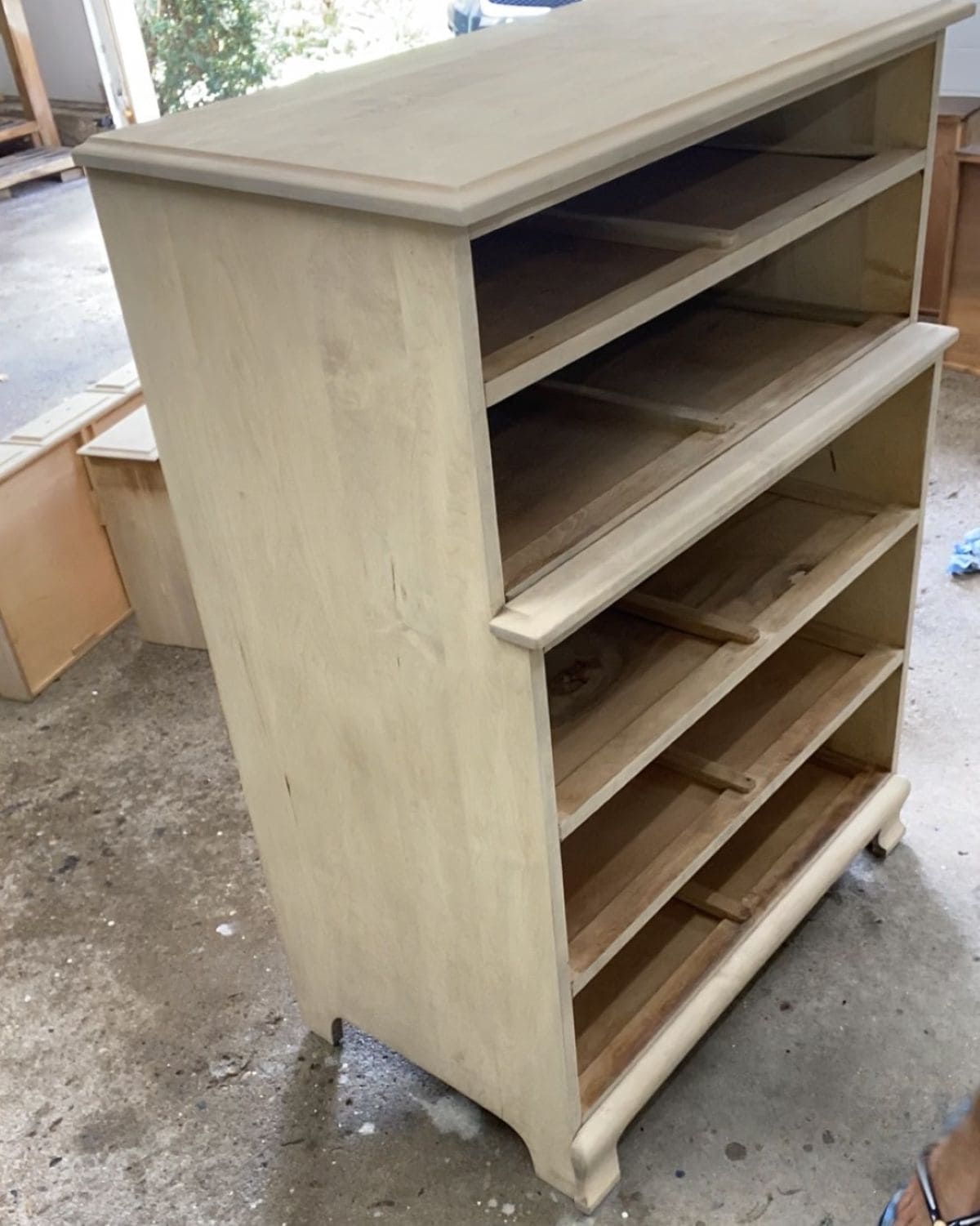 Dresser with one coat of paint wash completed.